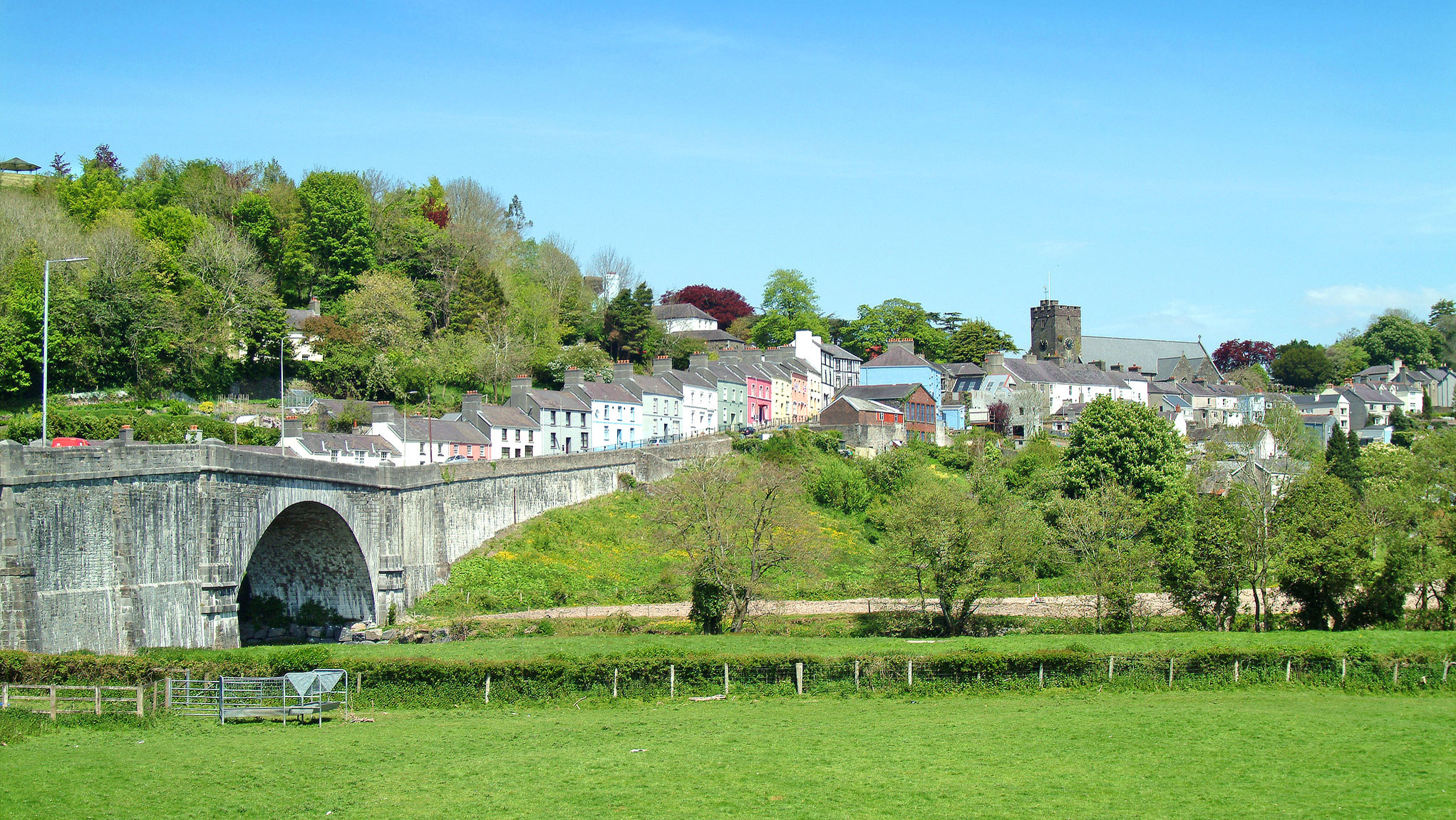 Colourful houses overlooking the river Tywi